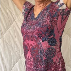 Short sleeve blouse pink and blue